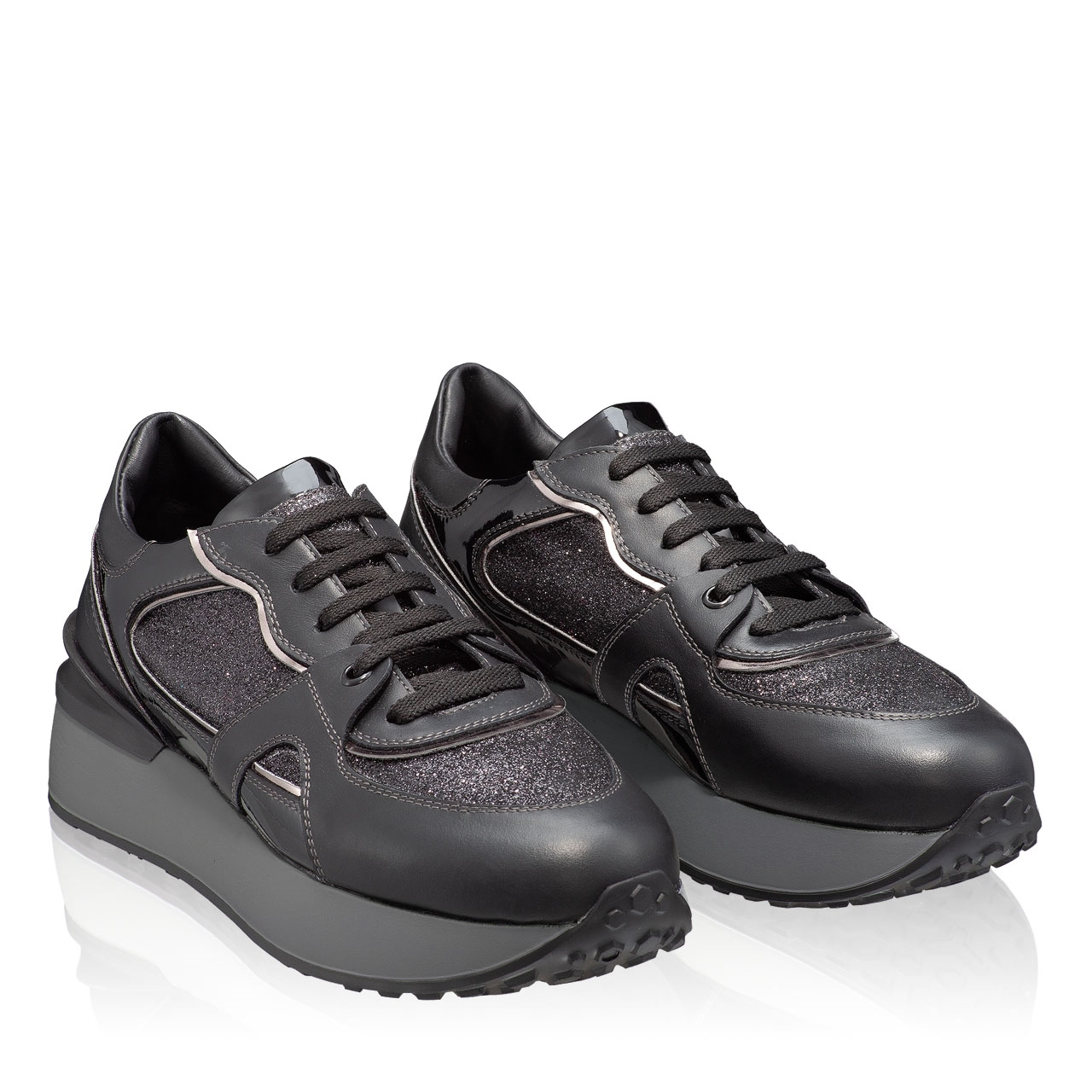 Imagine Pantofi sport Dama 5900 Gliter Negru+Vit Negru