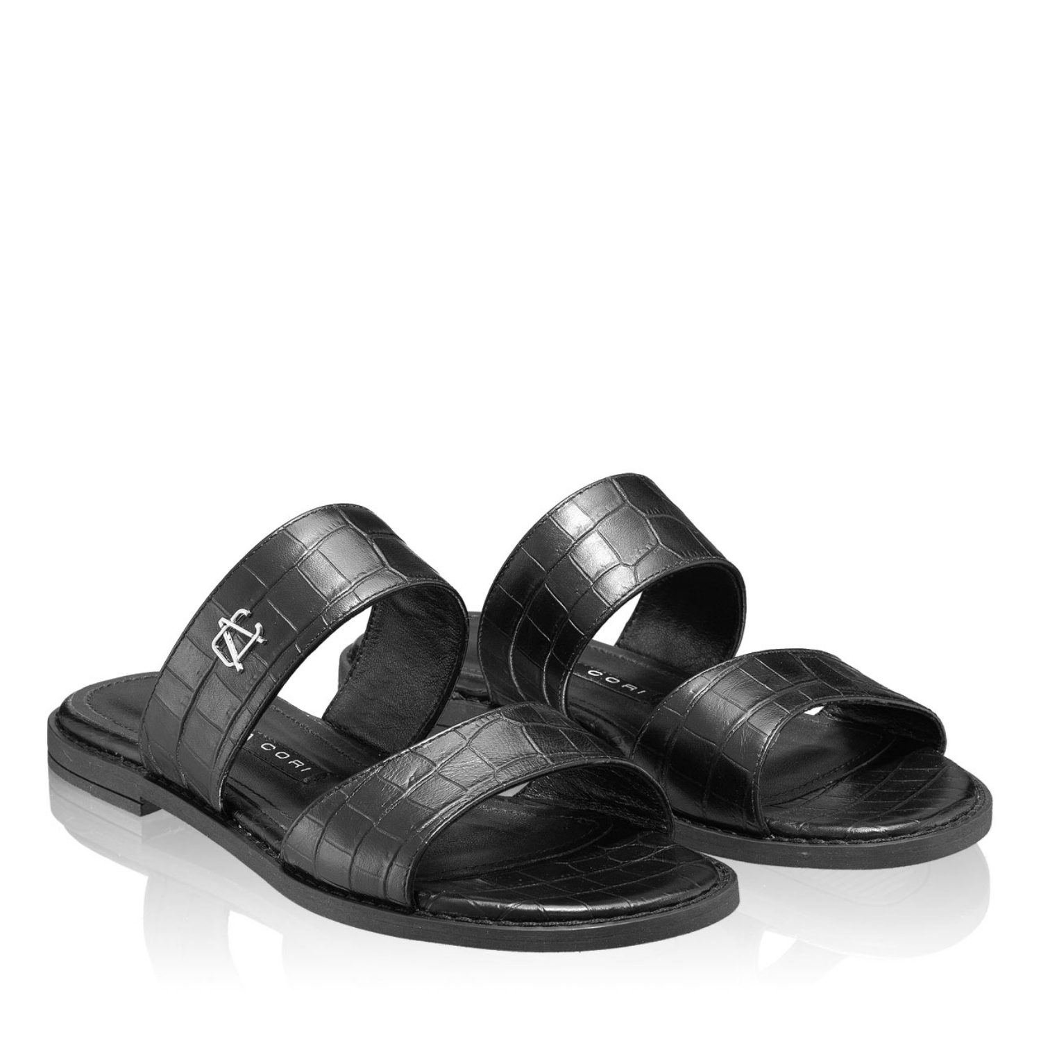 Imagine Papuci din piele Dama 5893 Croco Negru