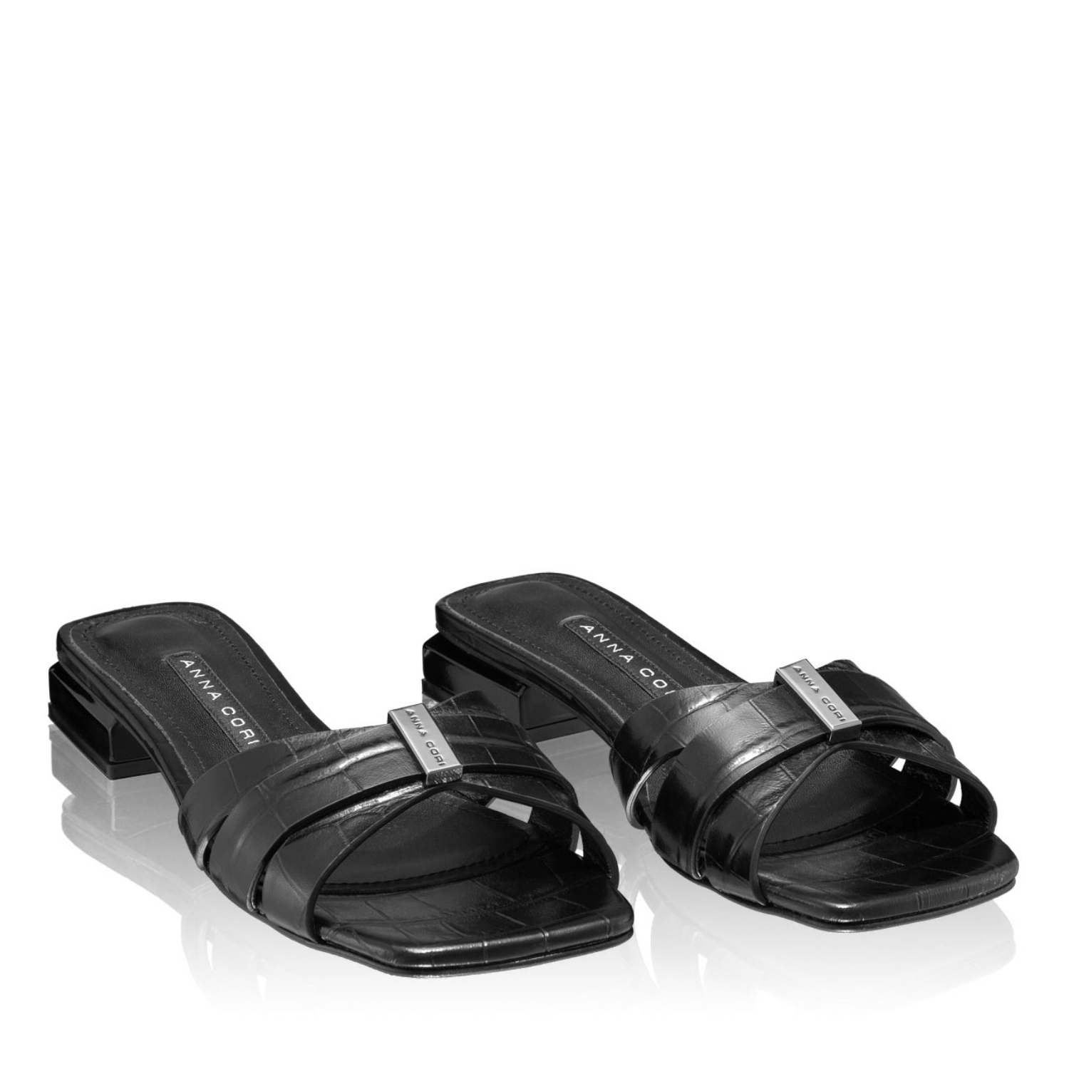 Imagine Papuci din piele Dama 6011 Croco Negru