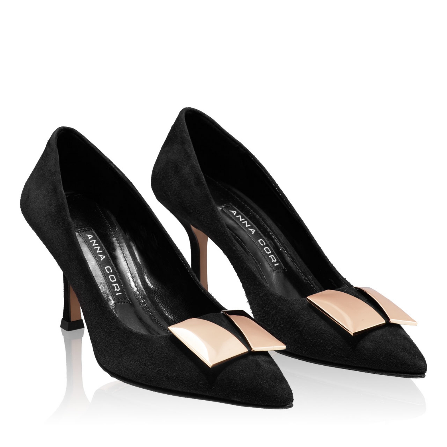 Picture of Mid-heel Pointed Toe Pumps 6149 Camoscio Black