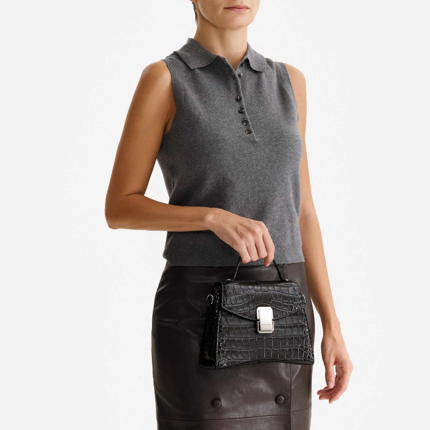 Picture of Women Leather Handbag CERISE 01 CROCO GRI