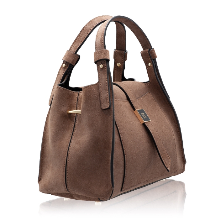 Women Suede Leather Handbag BLUMA 01 CROSTA FANGO