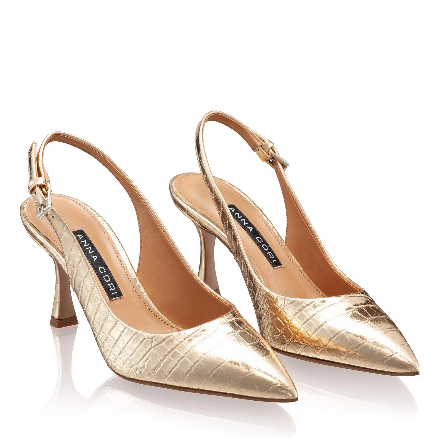 Imagine Pantofi Decupati Dama 5728 Croco Oro