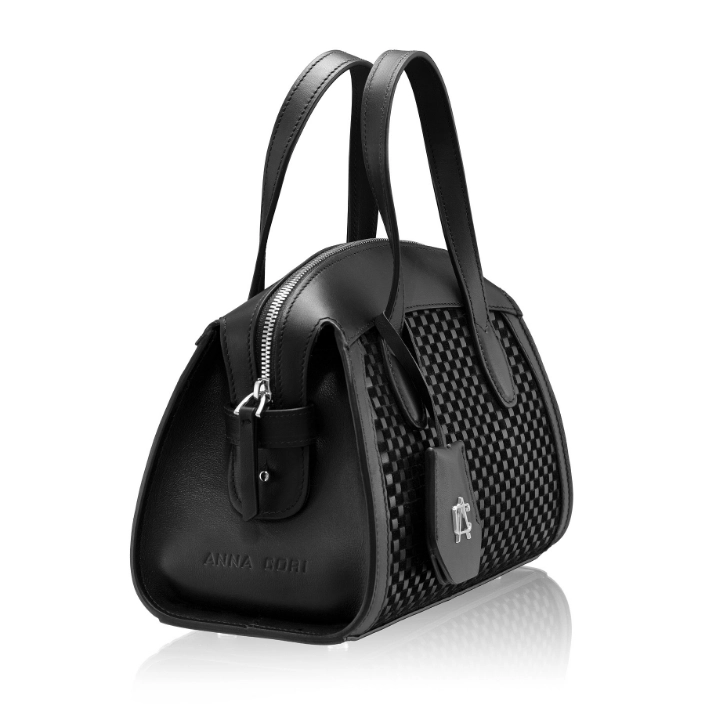 Geanta dama de mana CORELIA 01 INTRECCIO+VIT NEGRU