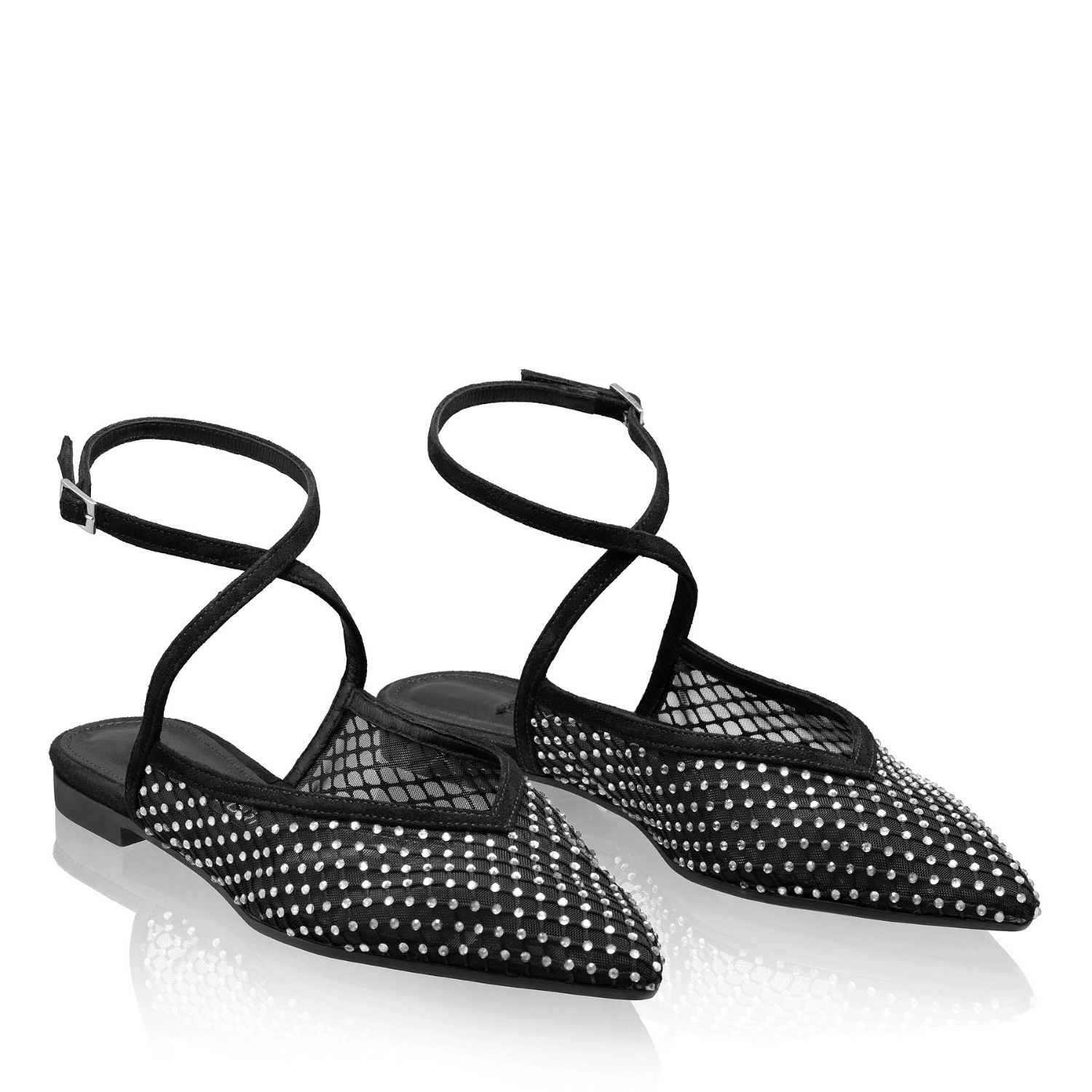 Picture of Women Ballerina Flats 8403 Camoscio+Mesh Black