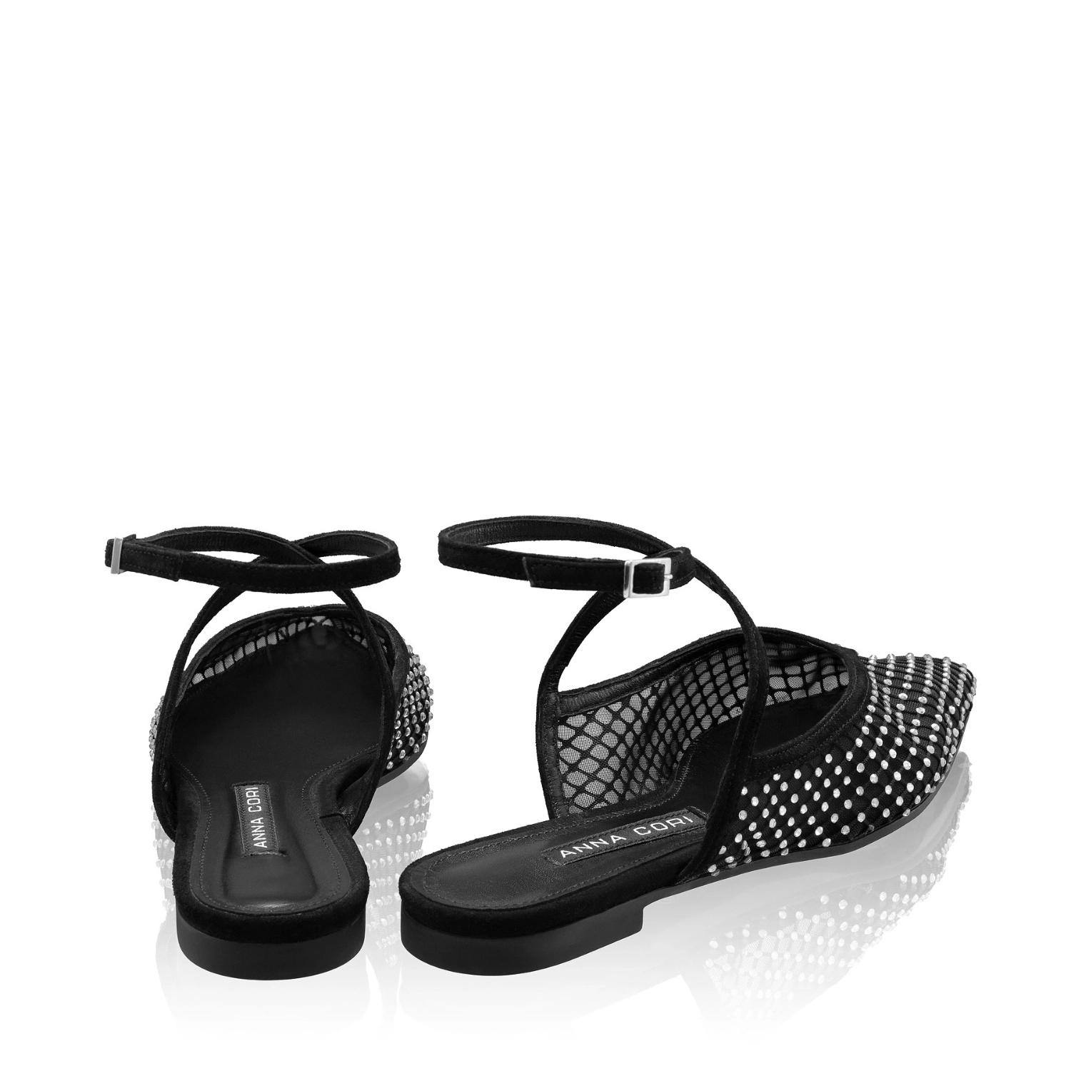 Picture of Women Ballerina Flats 8403 Camoscio+Mesh Black