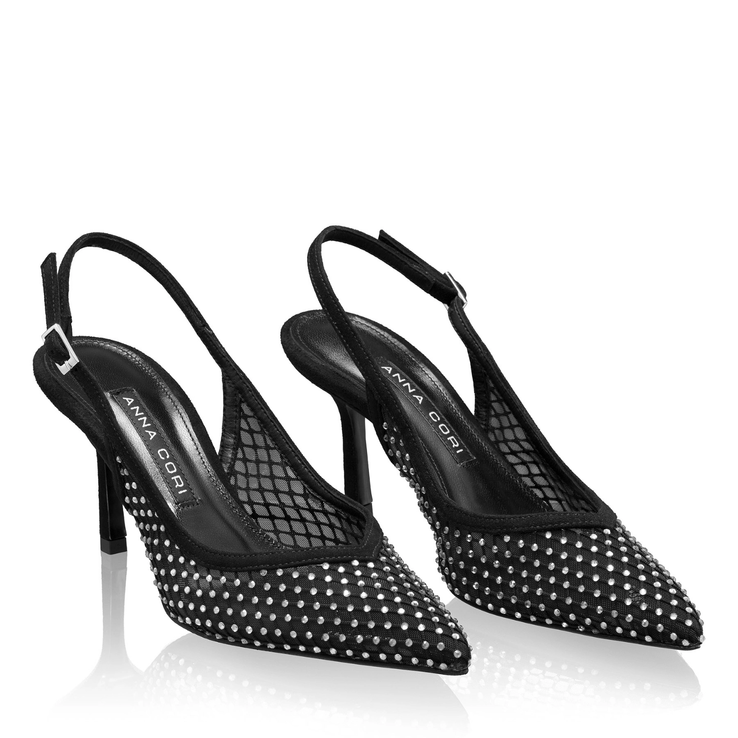 Imagine Pantofi Decupati Dama 8450 Camoscio+Rete Negru