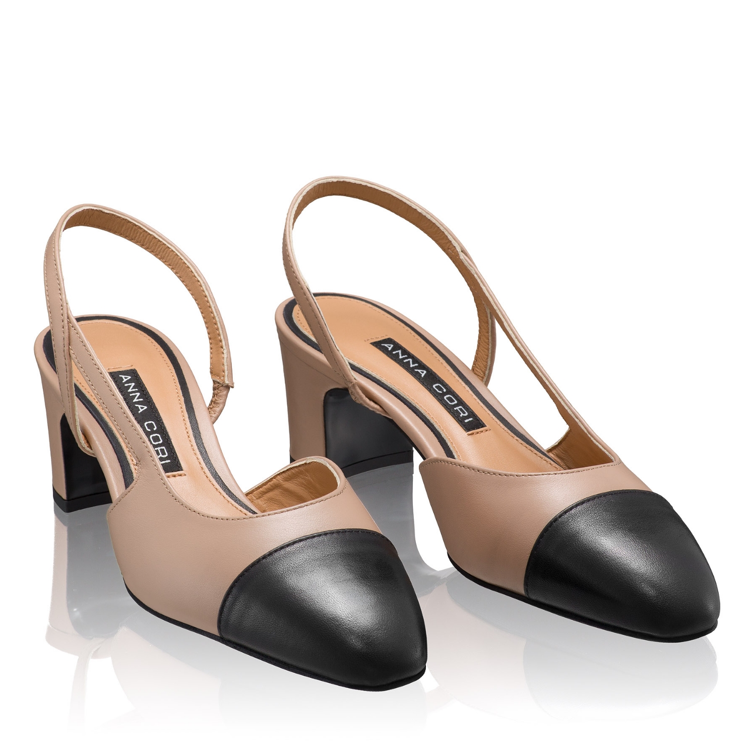 Imagine Pantofi Decupati Dama 8488 Vitello Sabbia+Negru