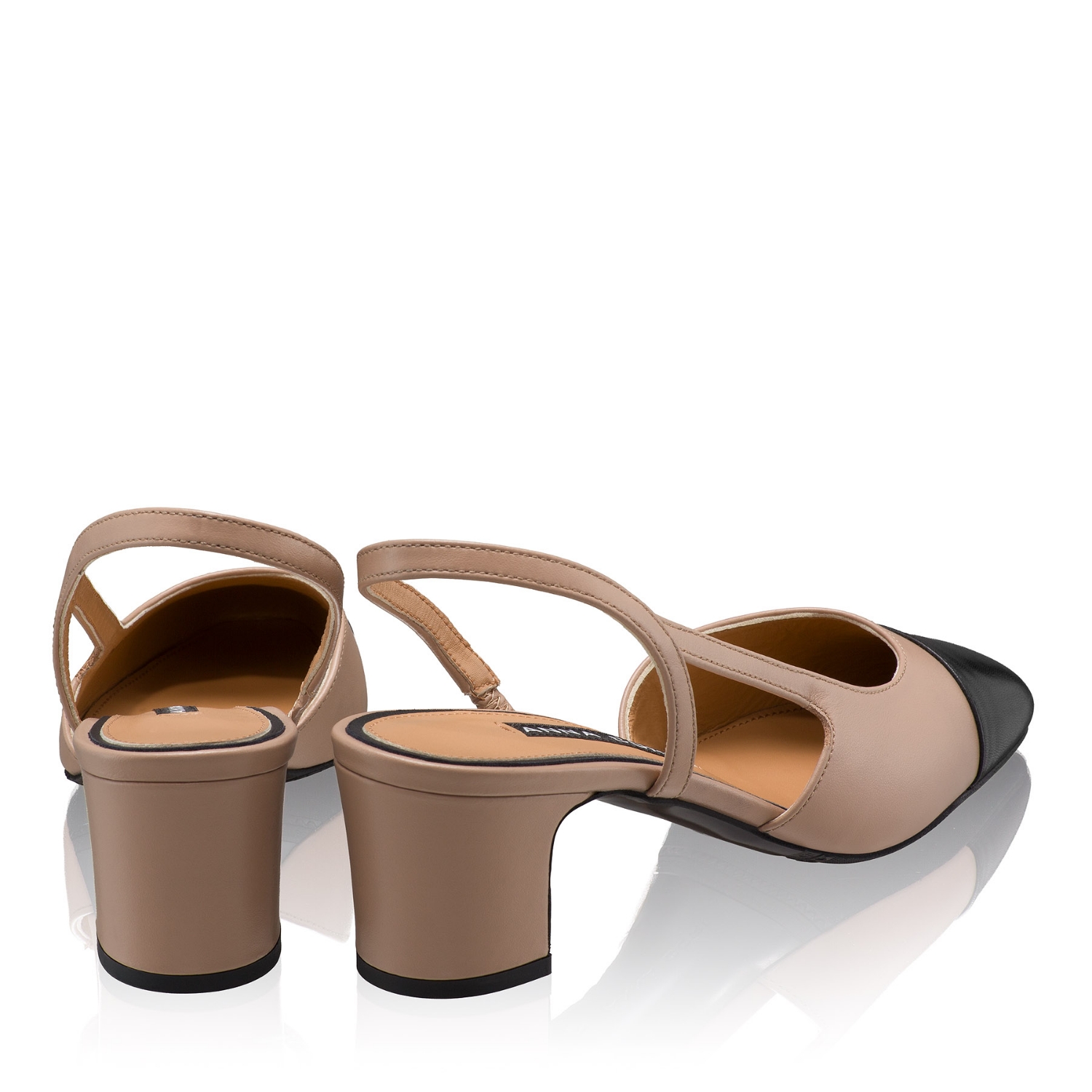 Imagine Pantofi Decupati Dama 8488 Vitello Sabbia+Negru