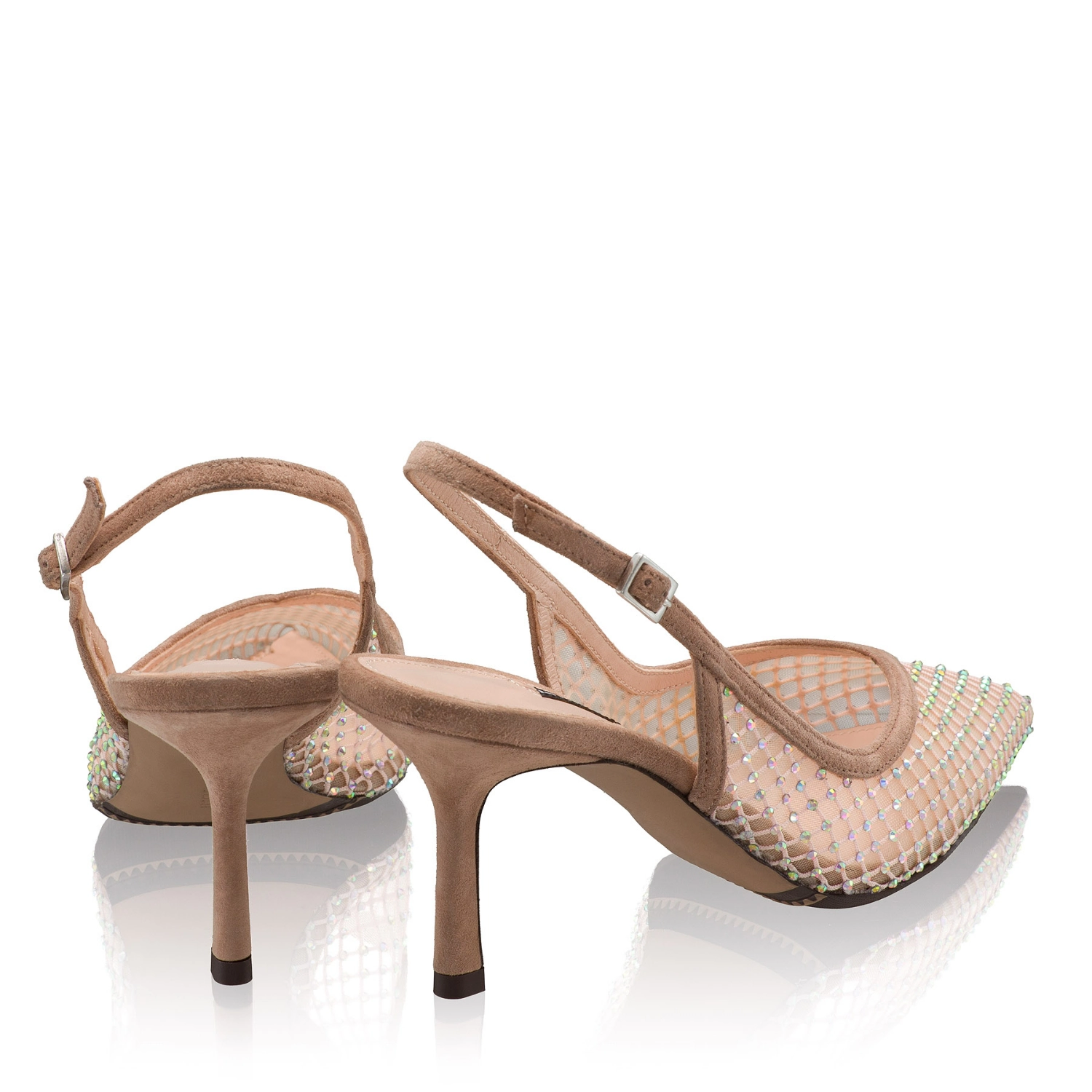 Picture of Mid-heel Slingback Pumps 8450 Camoscio+Rete Nude