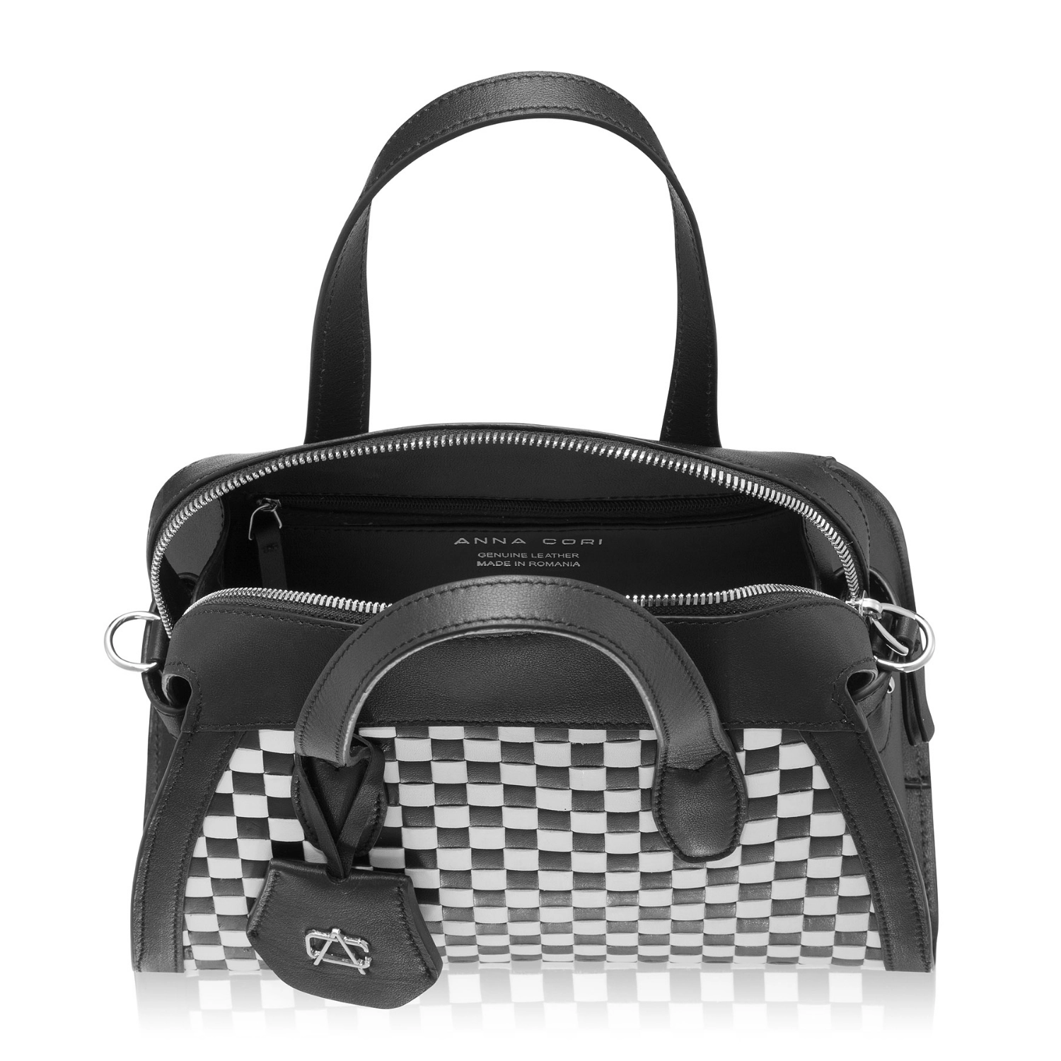 Imagine Geanta dama de mana CORELIA 01 INTR ALB+VIT NEGRU