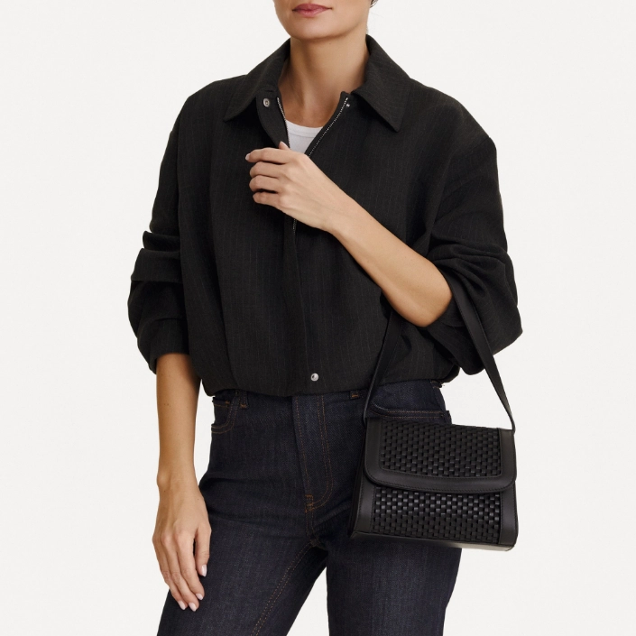 Geanta dama de umar CORELIA 02 INTRECCIO+VIT NEGRU