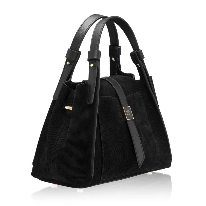Women Leather Handbag BLUMA 01 CRST REIAT+VIT BLACK