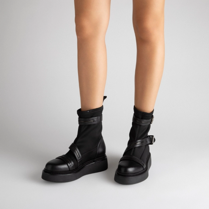 Women Leather Boots 8608 Vitello+Stretch Black