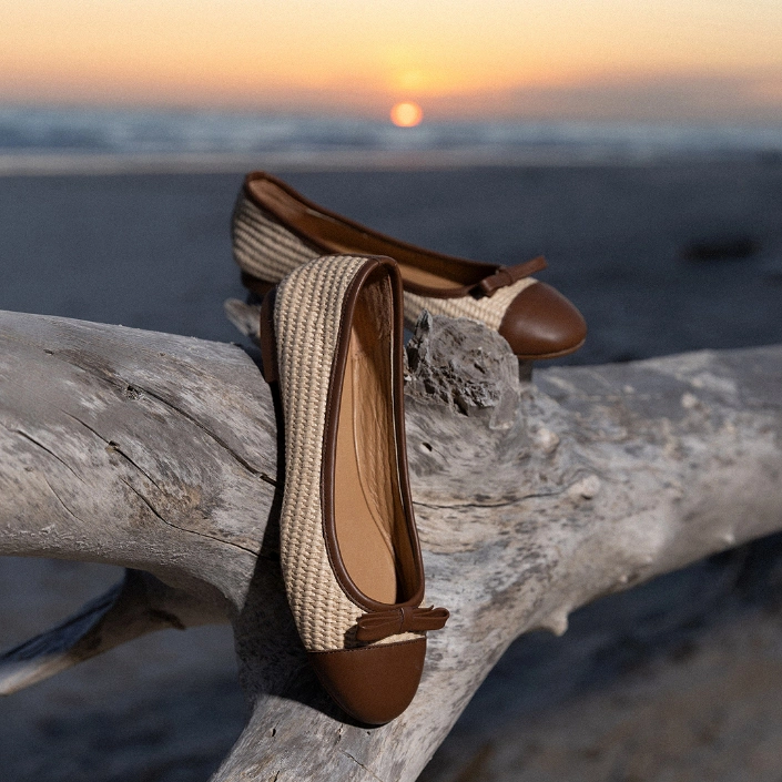 Balerini Dama 8361 Vitello Maro+Rafia Beige